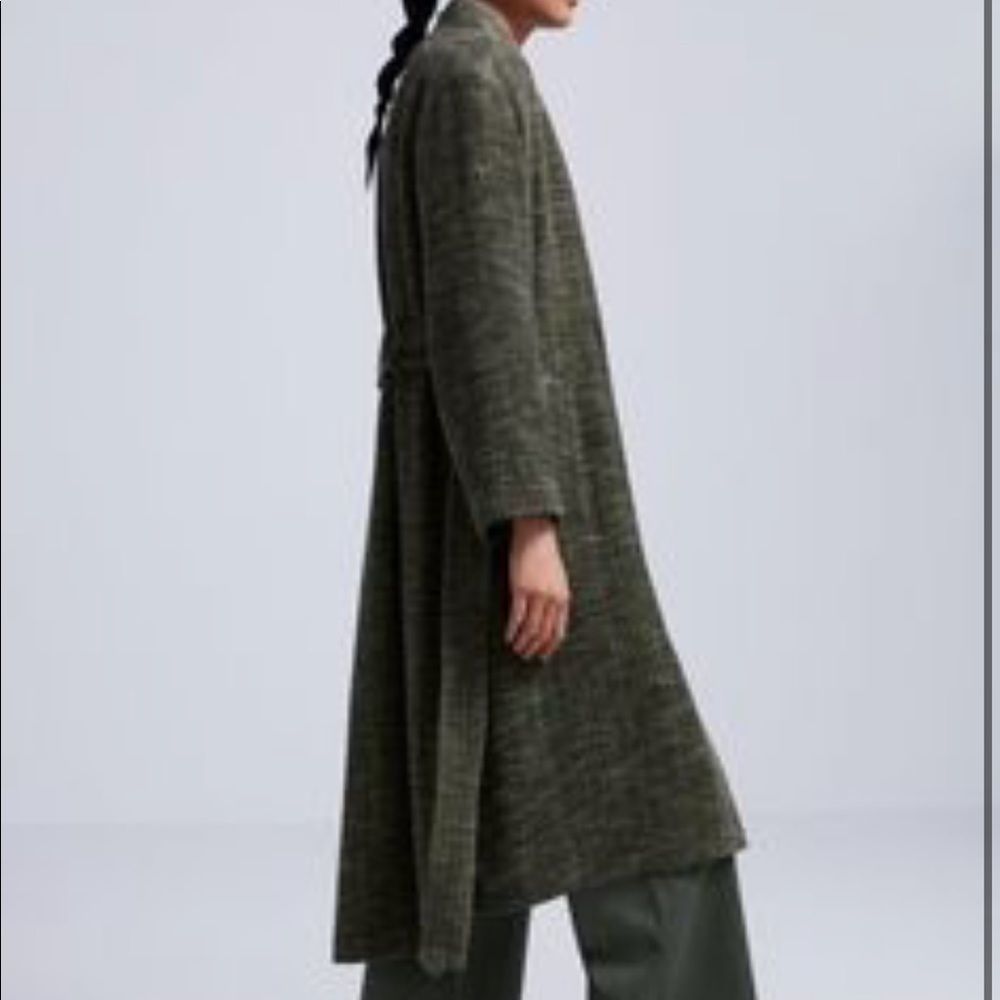 Zara Green Woven Textured Trench Coat